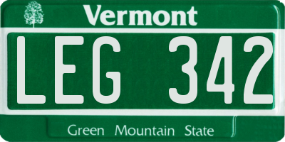 VT license plate LEG342