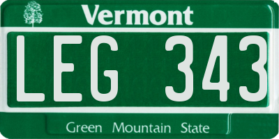 VT license plate LEG343