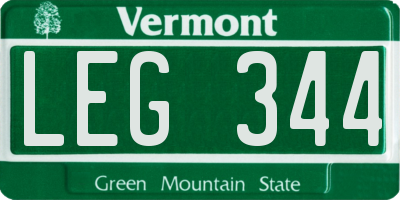 VT license plate LEG344