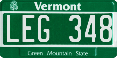 VT license plate LEG348