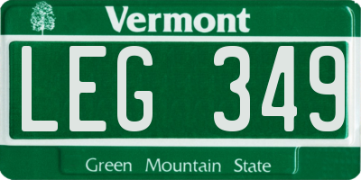 VT license plate LEG349