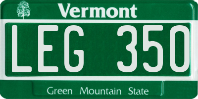 VT license plate LEG350