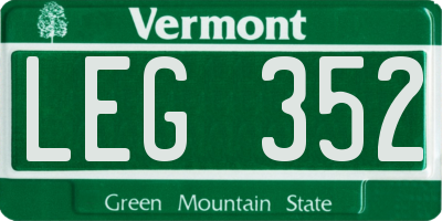 VT license plate LEG352