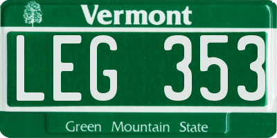 VT license plate LEG353