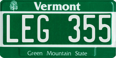 VT license plate LEG355