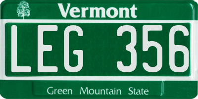 VT license plate LEG356