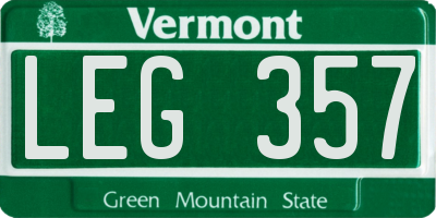 VT license plate LEG357