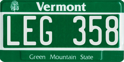 VT license plate LEG358
