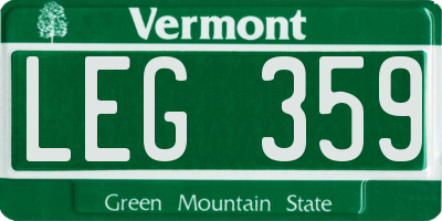 VT license plate LEG359
