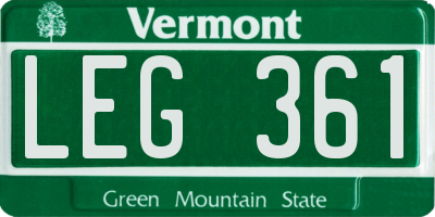 VT license plate LEG361