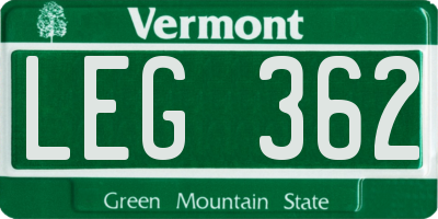 VT license plate LEG362