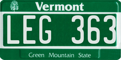 VT license plate LEG363