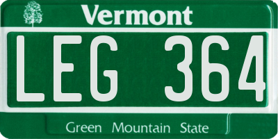 VT license plate LEG364
