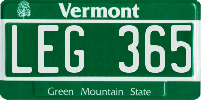 VT license plate LEG365