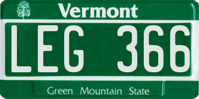 VT license plate LEG366