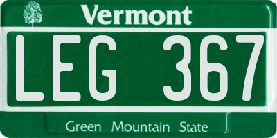 VT license plate LEG367
