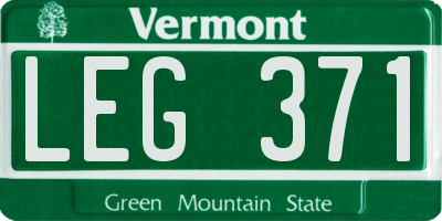 VT license plate LEG371