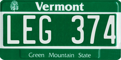 VT license plate LEG374
