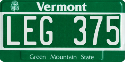 VT license plate LEG375