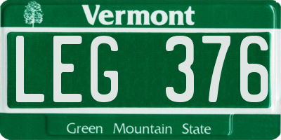 VT license plate LEG376