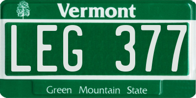 VT license plate LEG377