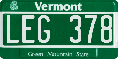 VT license plate LEG378