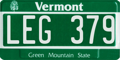 VT license plate LEG379