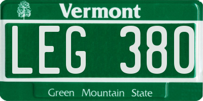 VT license plate LEG380