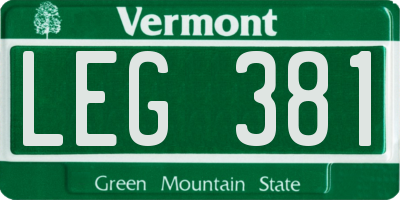 VT license plate LEG381