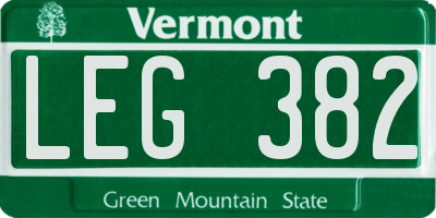 VT license plate LEG382