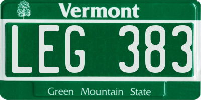 VT license plate LEG383