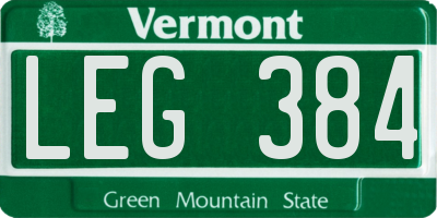 VT license plate LEG384