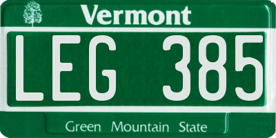 VT license plate LEG385