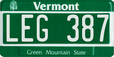 VT license plate LEG387