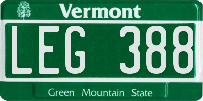 VT license plate LEG388