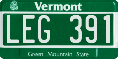 VT license plate LEG391