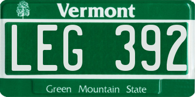 VT license plate LEG392