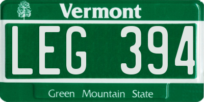 VT license plate LEG394