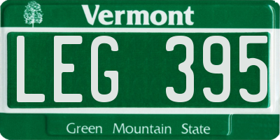 VT license plate LEG395