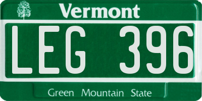 VT license plate LEG396