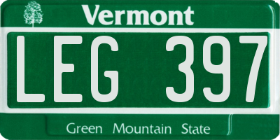 VT license plate LEG397