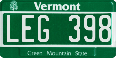 VT license plate LEG398