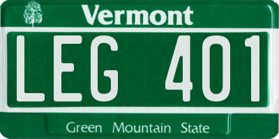 VT license plate LEG401