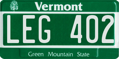 VT license plate LEG402