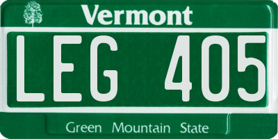 VT license plate LEG405
