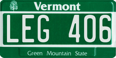 VT license plate LEG406