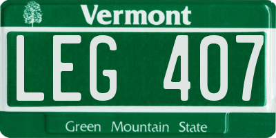 VT license plate LEG407