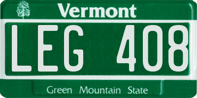 VT license plate LEG408