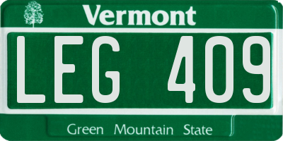 VT license plate LEG409