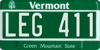 VT license plate LEG411